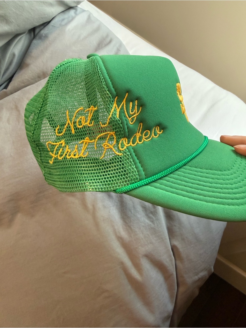 Stevenson Ranch Green Embroidered 'Not My First Rodeo' Trucker Hat